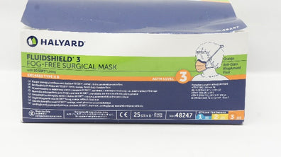 Halyard 48247 Fluidshield 3 Fog-Free Surgical Mask ASTM Level 3 (x) - Box of 25